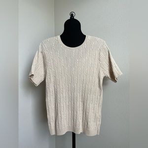 Short Sleeve Cableknit Sweater Medium Cream